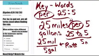 Algebra Assessment 20 Question (9/20) Key Words When Writing Rates