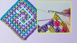Multicolor Granny square in the spiral. Minimal Yarn Ends