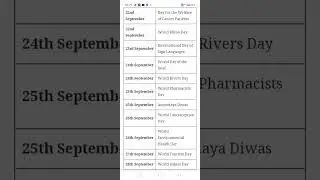 Important Days in September 2023||list of days in september 2023||september 2023