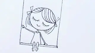 How to draw a girl. Girl on the swing. Pen drawing.
