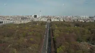 AERIAL: Strasse des 17. Juni with View on Brandenburg Gate in Berlin, Germany on Sunny Day