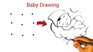 How to Draw Sleeping Baby Drawing from 9 dots - Easy baby drawing | Dots Drawing