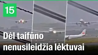 Japoniją siaubiant taifūnui, sunkiai leidžiasi lėktuvai – kai kurie priversti kilti vėl