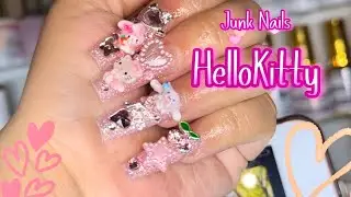Pink Hello Kitty Junk Nails 💞|| Kawaii Acrylic Nails|| Bling Nail Art💞