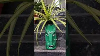 Avengers inspired Green Hulk faced planter pot idea using empty 5ltr freedom oil can recycling craft