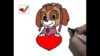 Como Dibujar a Skye con Corazon (Patrulla Canina)/ How to draw