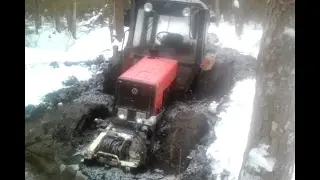 Трактор МТЗ 82 на колесах от комбайна в грязевой ванне