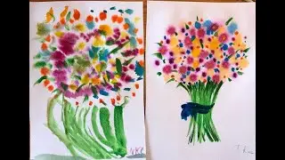 БУКЕТ ЦВЕТОВ. валентинка для малышей. Рисуем с Илюшей.