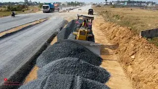 Expertise Operator Trim Cut Gravel Build Foundation On New Road Highway With Komat'su D41E Bulldozer