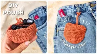 Absolute Beginner Crochet Cute Bear POUCH Tutorial🐻|No-sew🪡No Magic Ring