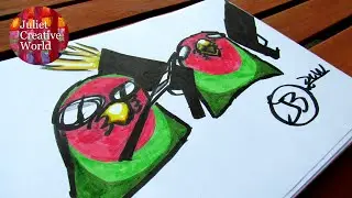Psychohead and parrothead drawing with japanese brushpen with bright colours. How to create picture.