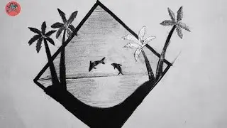 Fish Jumping in the water Scenery drawing | Fish in the water scenery | Dolphin fish in the river