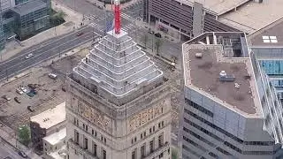 View of The Foshay and AT&T Towers and a Twins baseball game from the IDS Center in Minneapolis, MN