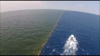 Two different colors of water in ocean