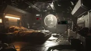 Spaceship GEBO Crew Cabin Bedroom. Sci-Fi Ambiance for Sleep, Study, Relaxation
