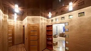 Установка коричневых натяжных потолков в коридоре