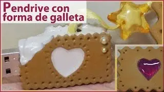 PENDRIVE, ARCILLA POLIMÉRICA, PORCELANA FRÍA. Galleta y sacapuntas. Decoden, kawaii.