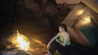 Survival in caves, solo camping despite heavy rain. ASMR