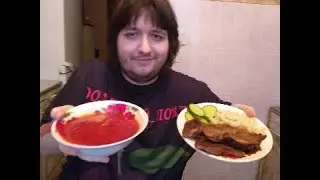МУКБАНГ БОРЩ И МАКАРОНЫ С  ЖАРЕНЫМ МЯСОМ