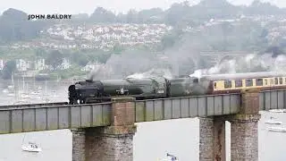 Clan Line Steam Lo-comotive NO35028 crossing out of Cornwall 17-06-2018