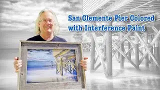Coloring with Interference Acrylics and Oils on San Clemente Pier B&W Photo