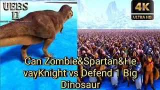 Can Zombie&Spartan&HevayKnight vs Defend 1 Big Dinosaur- Ultimate Epic Battle Simulator 2