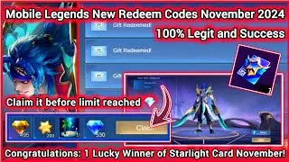 Mobile Legends Redeem Codes November 1, 2024 - MLBB Diamond Codes + 1 Lucky Winner of Starlight card
