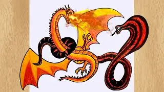 Dragon VS Cobra Drawing Tutorial I Dragon Cobra Fight Drawing I Dragon Drawing I Cobra Drawing