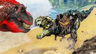 BIONIC T-REX Vs ALPHA T-REX & NOVI DINOSAURUS! (Ark Survival Evolved) Island