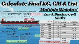 Calculate the Final KG, GM, and Angle of List: Multiple Weights being Load, Discharge & Shifts