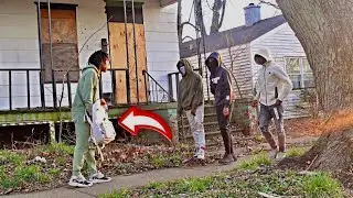 Reaching Hand In Bag In The Most Dangerous Hood In Illinois