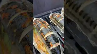 Grilled mackerel on currant leaves! 