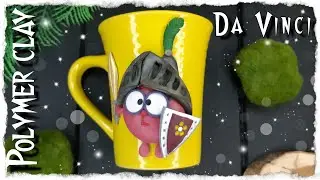 Смешарик из полимерной глины на кружке | как слепить смешарика ежика