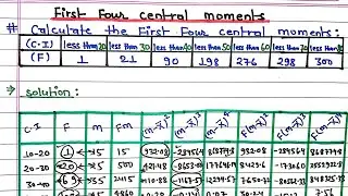 calculate the first four central moments from the following data || less than central moment
