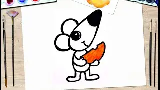 MOUSE! How to draw a mouse with cheese. very simple)