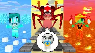 Monster School: ELEMENTAL CUTE GIRL BABIES | THOMAS TRAIN | THOMAS CHALLENGE - Minecraft Animation