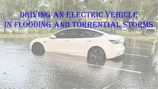 Driving an electric vehicle in flooding and torrential storms.