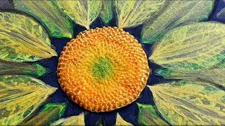 3D painting of a sunflower made of polymer clay, acrylic paint