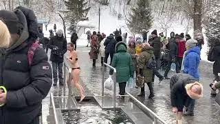Epiphany in the winter on January 19. Outside -7°C. Spring water +6°C