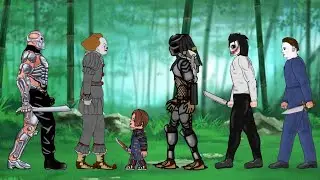 Predator vs Uber Jason X, IT Pennywise, Michael, Jeff the killer, Chucky, Alien | Drawing Cartoon 2