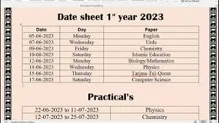 First Annual date sheet 2023 for 2nd year and 1st year | All Punjab Boards