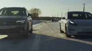 Volkswagen Tiguan & Tesla Model 3 | Race promo | 4К