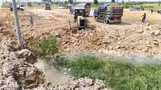 New Experience Of Filling Up Land Project By KOMATSU DOZER D41P With Dump Trucks Team