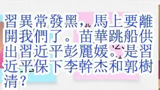 习异常发黑，马上要离开我们了。苗华跳船供出习近平彭丽媛。是不是习近平保下李干杰和郭树清？