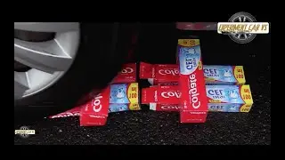 Experiment car vs Colgate crushing crunchy soft things by car.car vs vegetable car vs toothpaste