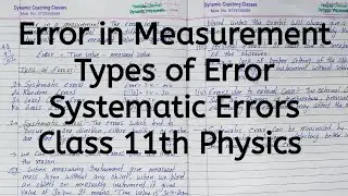 Error in Measurement, Types of Error, Systematic Errors, Chapter 1, Units and Measurements, Class 11
