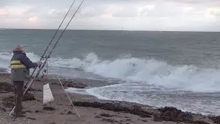 Storm Fishing on a UK Beach: The Fish are Biting!
