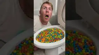 Eating Skittles Candy in Toilet 