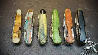 Damascus steel from 72 elements of six old penknives.