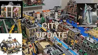 2023 Entire Lego City Overview and Update!  Placing the Museum, Train Station and Avengers Tower.